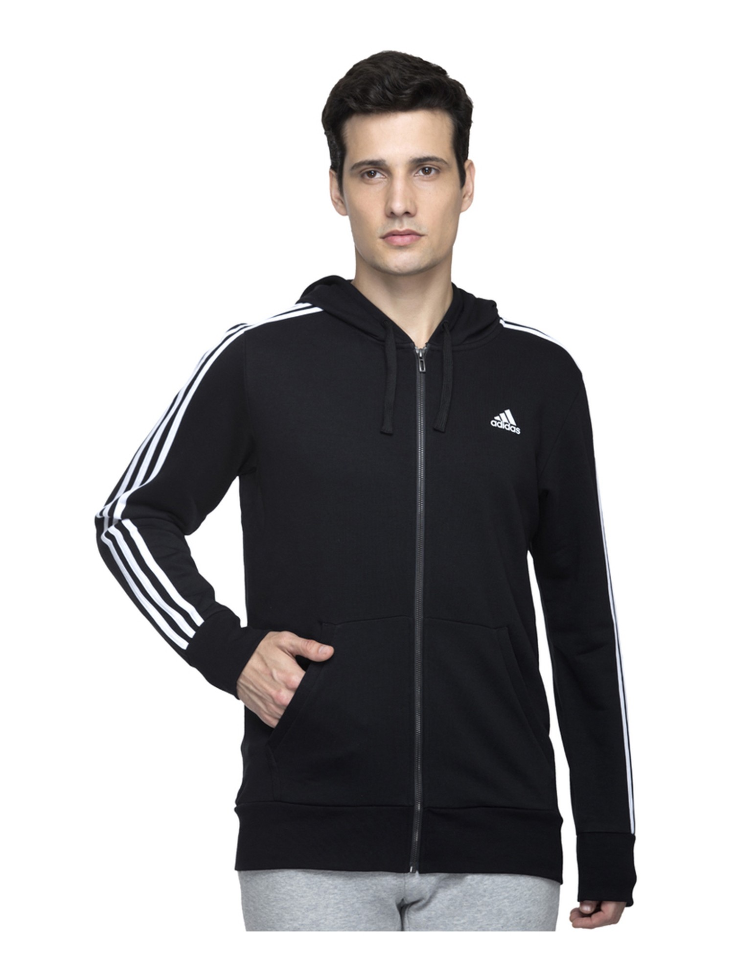 Abundantly Aboard Weird Buy Adidas Black Regular Fit Hooded Jacket for Mens Online @ Tata CLiQ