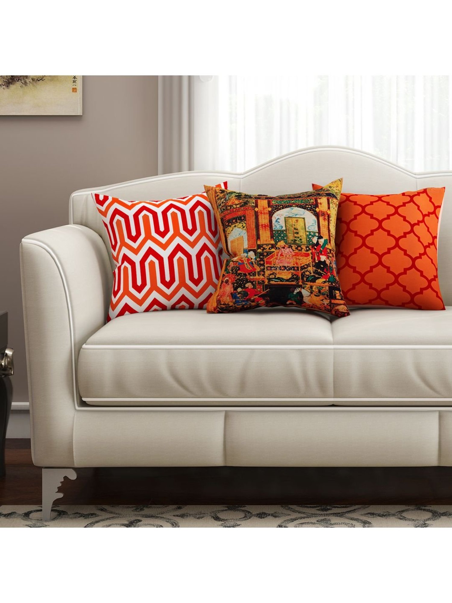 SEJ by Nisha Gupta Multicolor Cushion Covers Set of 3SEJ by Nisha