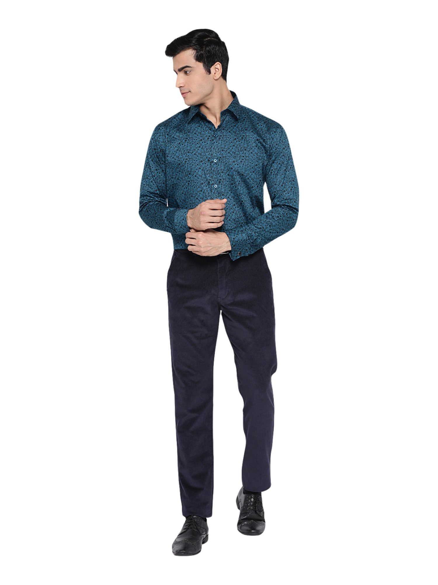 Buy online Blue Solid Flat Front Formal Trouser from Bottom Wear for Men by  Hancock for ₹1249 at 50% off | 2024 Limeroad.com