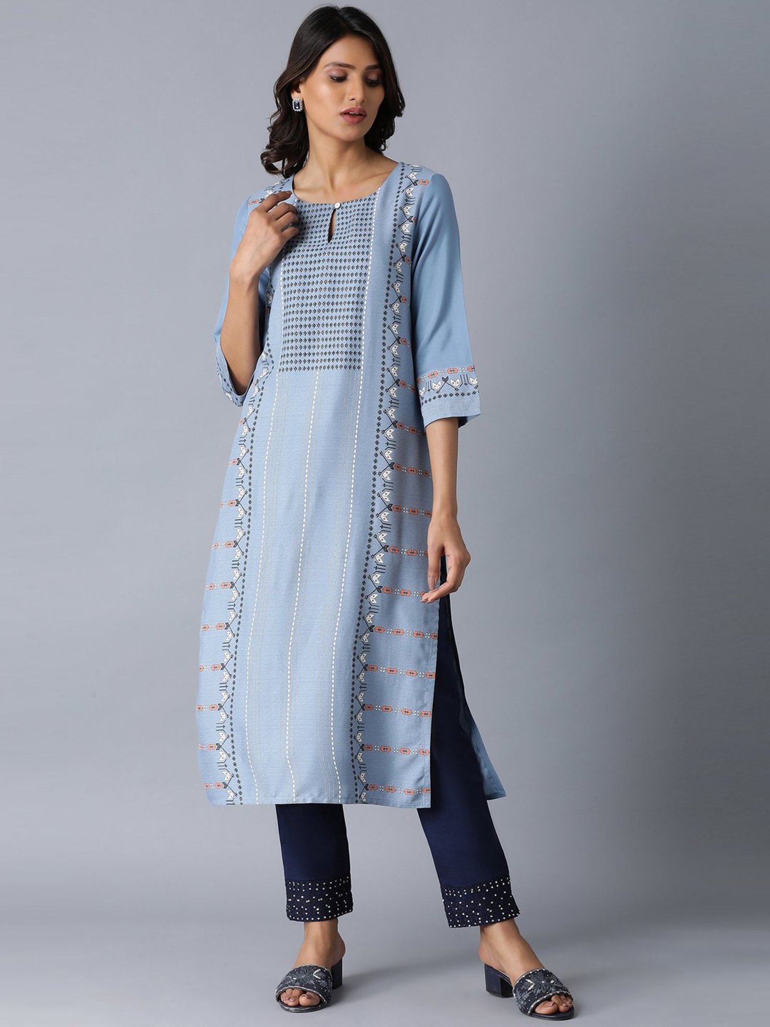 Buy W Blue Embroidered Pants for Women Online @ Tata CLiQ