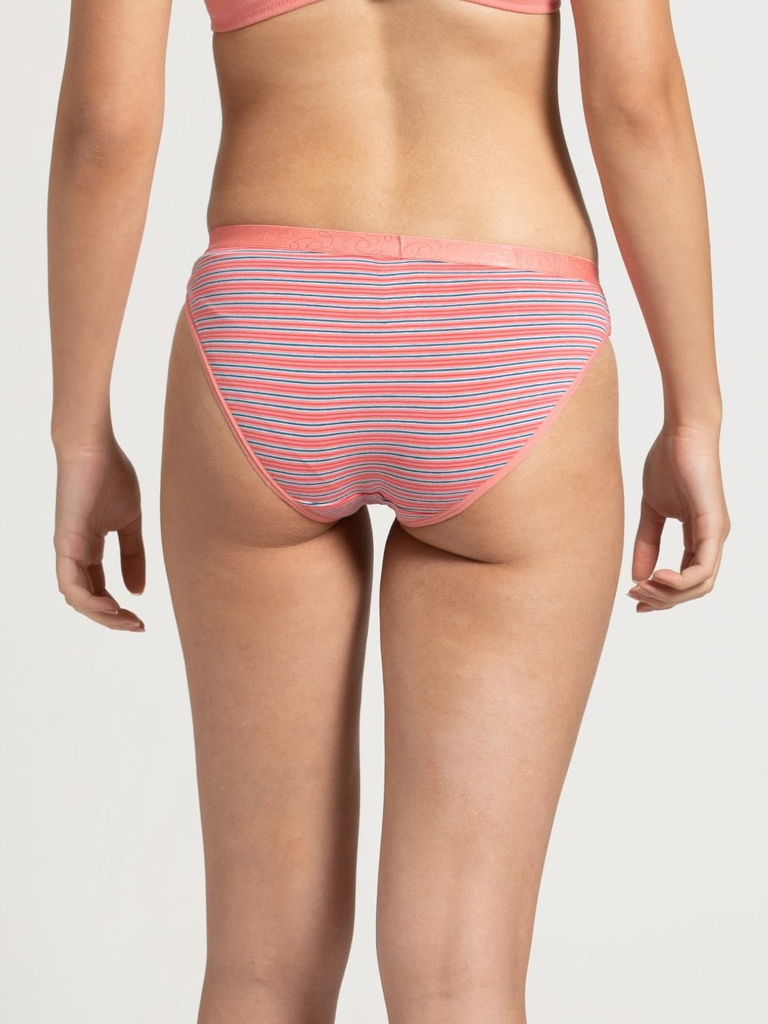 Buy Jockey Peach Blossom Striped 3005 Bikini - Pack Of 3 for Women