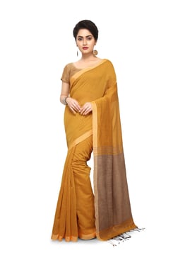 Bengal Handloom Mustard Cotton Silk Saree With Blouse