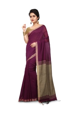 Bengal Handloom Maroon Cotton Silk Saree With Blouse