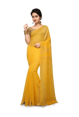 Bengal Handloom Yellow Cotton Silk Saree With Blouse