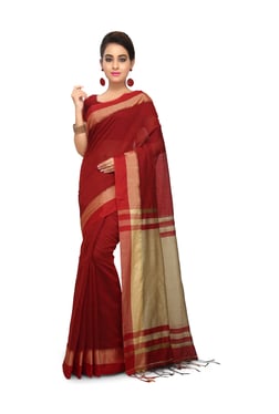Bengal Handloom Red & Beige Cotton Silk Saree With Blouse