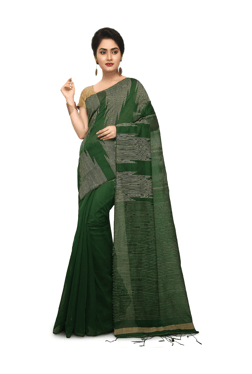 Bengal Handloom Green Cotton Silk Saree With Blouse
