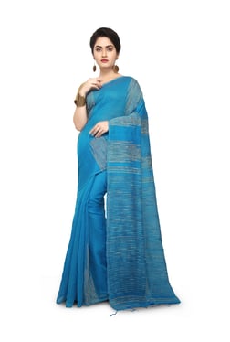 Bengal Handloom Sky Blue Cotton Silk Saree With Blouse
