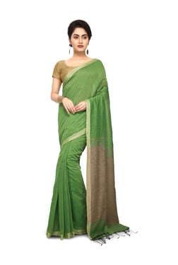 Bengal Handloom Green Cotton Silk Saree With Blouse - Mp000000003637713