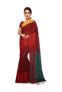 Bengal Handloom Red Cotton Silk Saree With Blouse - Mp000000003637724