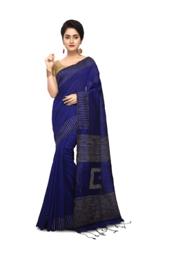 Bengal Handloom Navy Cotton Silk Saree With Blouse - Mp000000003638041