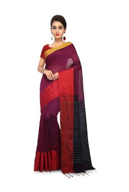 Bengal Handloom Maroon Cotton Silk Saree With Blouse - Mp000000003638085