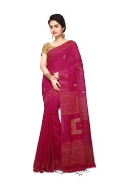 Bengal Handloom Pink Cotton Silk Saree With Blouse