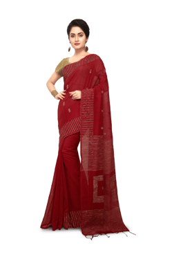 Bengal Handloom Maroon Cotton Silk Saree With Blouse - Mp000000003638174