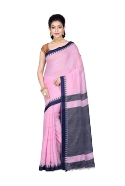Bengal Handloom Pink Cotton Chequered Saree With Blouse