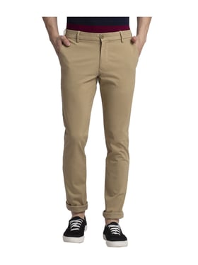 Parx Khaki Slim Fit Trousers for Men 