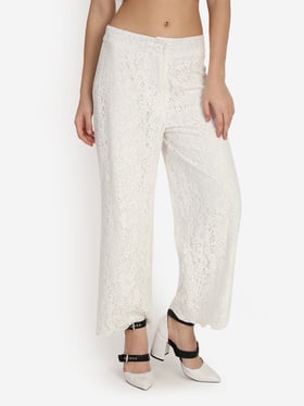 Straight lace trousers  Light beige  Ladies  HM IN