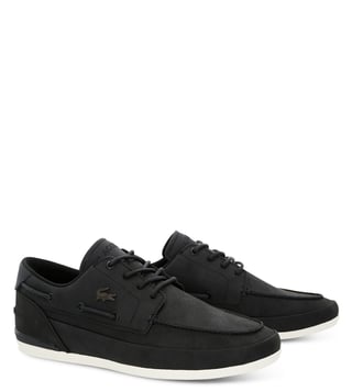 Buy Lacoste Black Off White Marina Leather Deck Sneakers for Men