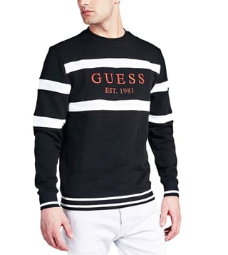 Buy GUESS Black Jack CN Fleece Regular Fit Logo Sweatshirt for Men Online Tata CLiQ Luxury