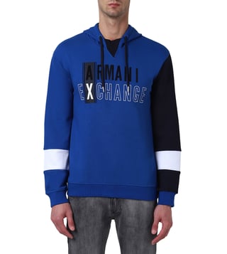 Buy Armani Exchange True Blue, Navy & White Logo Hoodie for Men Online @  Tata CLiQ Luxury