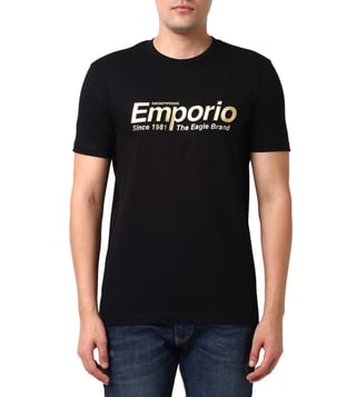 Buy Emporio Armani Black Slim Fit Gold Lettering Men T-Shirt for Men Online  @ Tata CLiQ Luxury