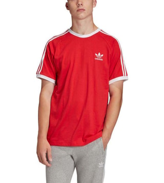 Buy Adidas Originals Red Regular Fit 3-Stripes Sports T-Shirt for Men Online Luxury