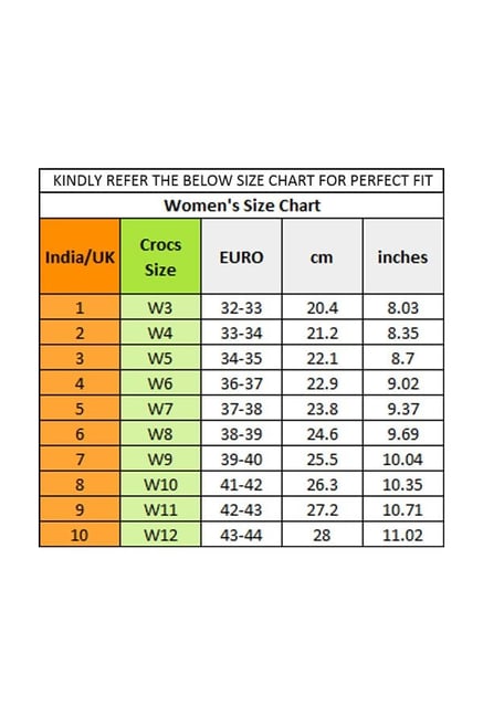 crocs size chart inches