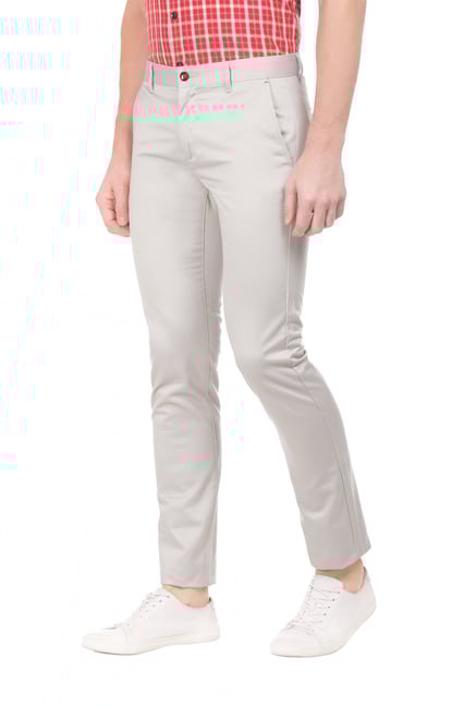 Arrow Sport Light Grey Slim Fit Trousers For Men Online Tata Cliq Arrow Sport Light Grey Slim Fit Trousers