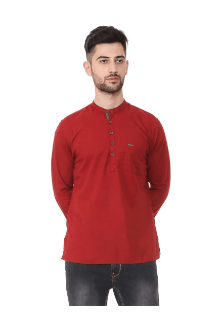 Peter England Red Mandarin Collar Cotton Kurta