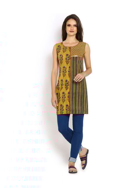 Buy Soch Mustard Printed Cotton Kurti for Women Online Tata CLiQ