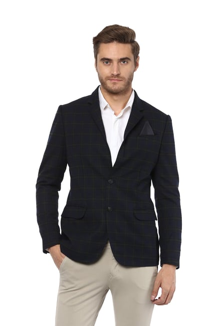 Buy Mufti Navy Slim Fit Checks Blazer for Men Online Tata CLiQ