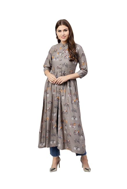 Gerua by Libas Grey Printed A-Line Kurta-picture-20