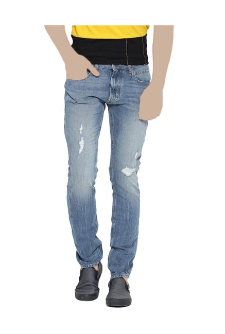 United Colors of Benetton Blue Skinny Fit Tattered Jeans