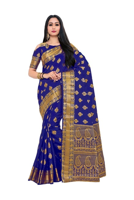 Mimosa Blue Embellished Kanjivaram Saree With Blouse