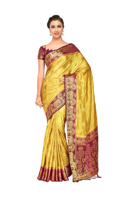 Mimosa Yellow Embellished Kanjivaram Saree With Blouse