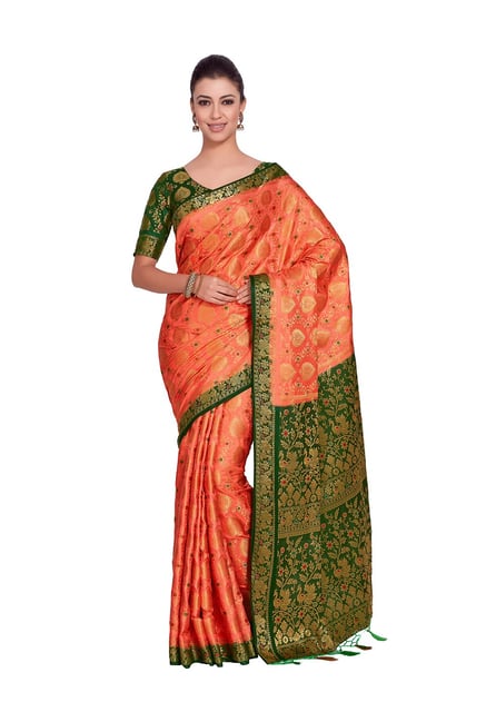 Mimosa Orange Embellished Kanjivaram Saree With Blouse