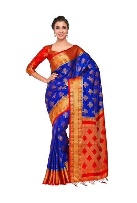 Mimosa Blue Embellished Kanjivaram Saree With Blouse