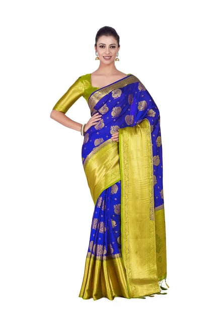 Mimosa Blue Embellished Kanjivaram Saree With Blouse