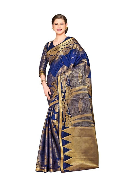 Mimosa Blue Embellished Kanjivaram Saree With Blouse