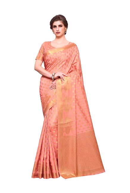 Mimosa Orange Embellished Kanjivaram Saree With Blouse