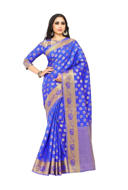 Mimosa Blue Embellished Kanjivaram Saree With Blouse