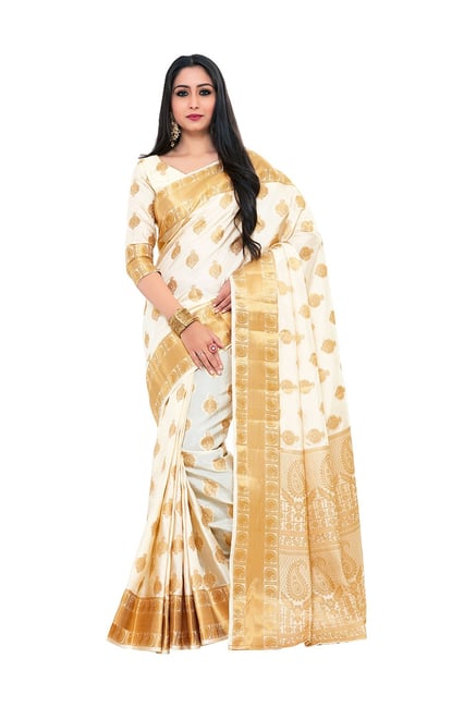 Mimosa Off-White Embellished Kanjivaram Saree With Blouse