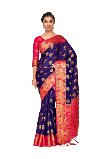 Mimosa Blue Embellished Kanjivaram Saree With Blouse