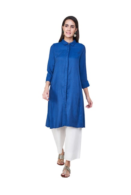 Global Desi Blue Textured Kurta