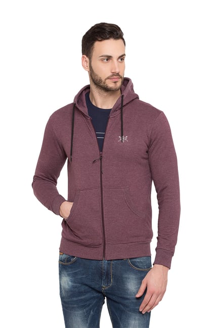 Buy Status Quo Mauve Slim Fit Hooded Sweatshirt for Men Online