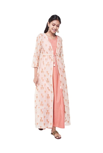 Global Desi Off White & Peach Printed Coordinates