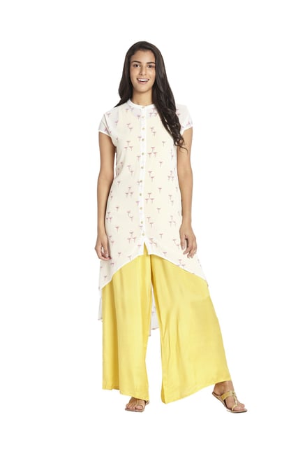 Global Desi Off White & Yellow Kurta With Palazzo