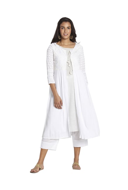 Global Desi White Cotton Kurta With Pants