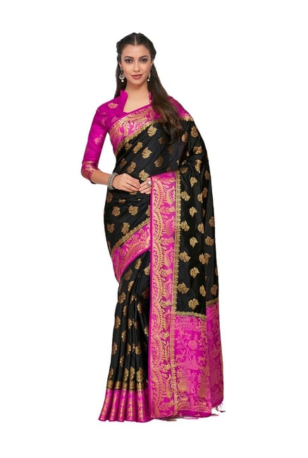 Mimosa Black Embellished Kanjivarm Saree With Blouse