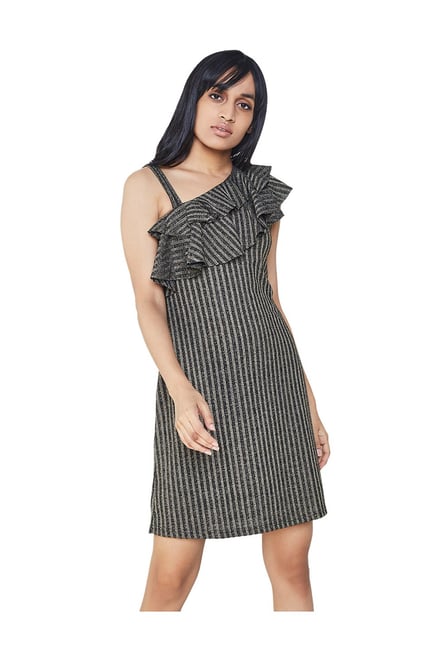 AND Black & Grey Striped Above Knee Dress