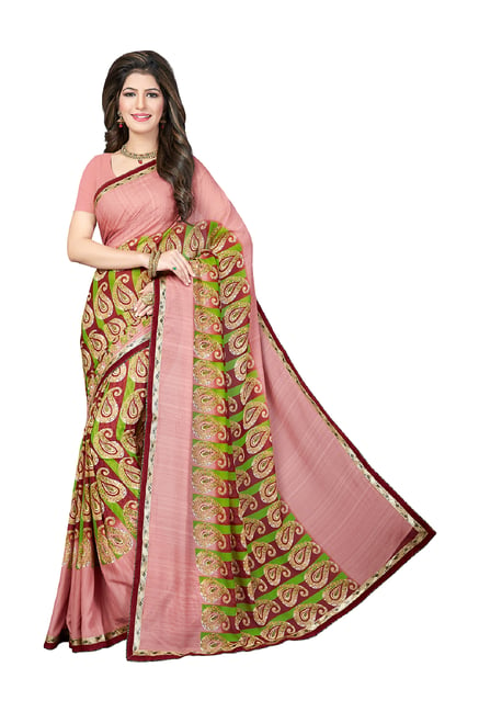 Ishin Pink Printed Saree With Blouse